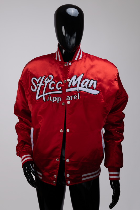 Red and White Satin Baseball Jacket