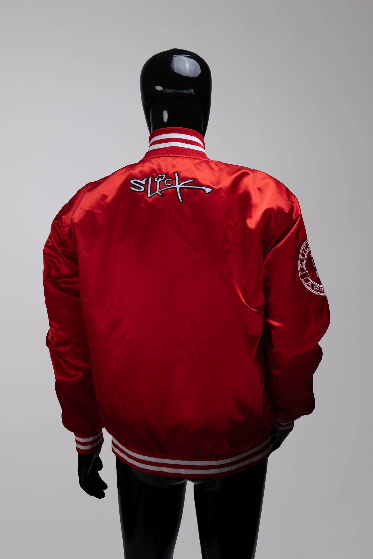 Red and White Satin Baseball Jacket