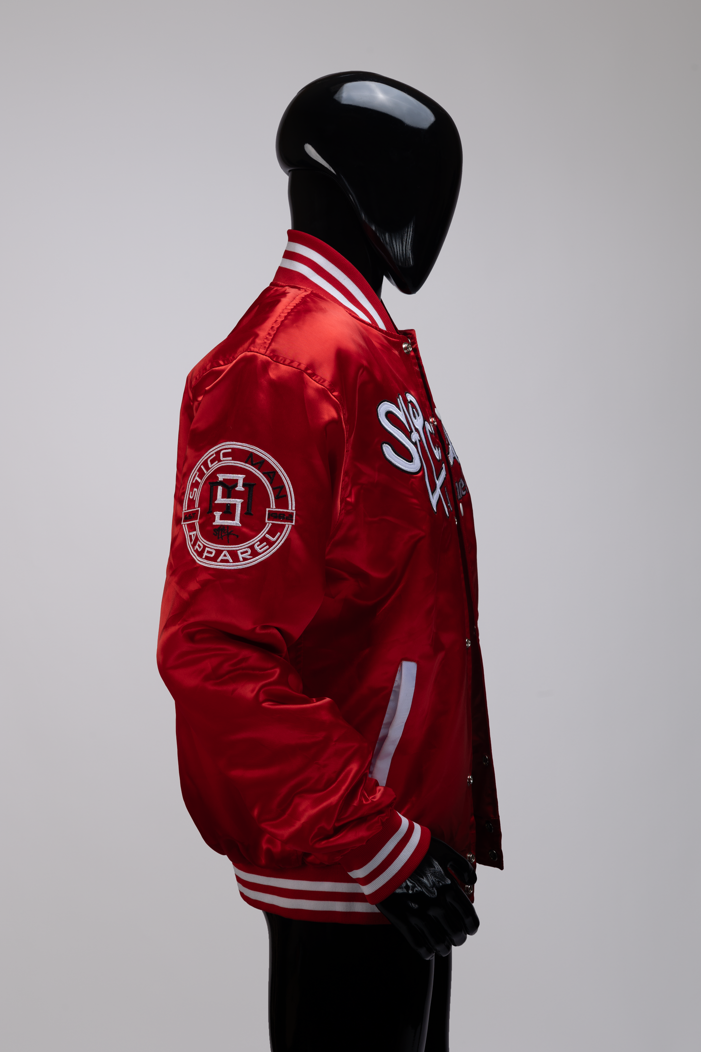 Red and White Satin Baseball Jacket