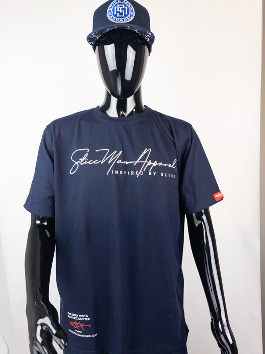 Navy Blue Cursive Sticc Man T-shirt