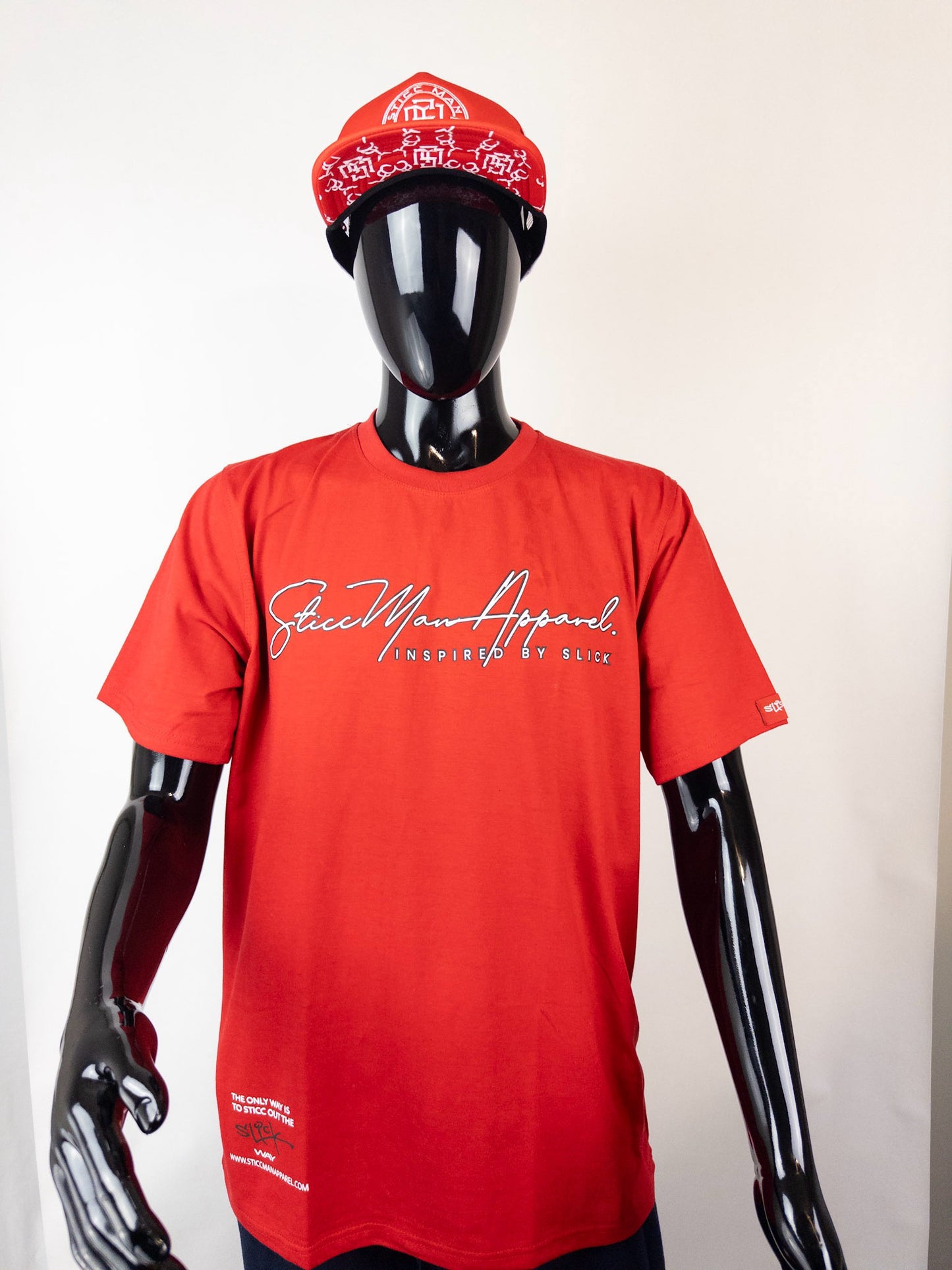 Red and White Cursive Sticc Man T-shirt