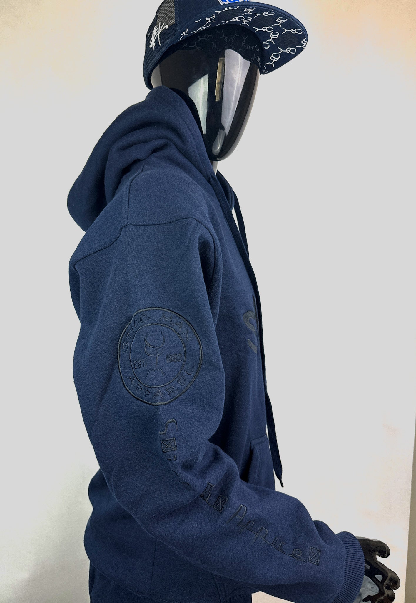 Navy Blue and Black 100% Cotton Slick Vintage Heart Hoodie