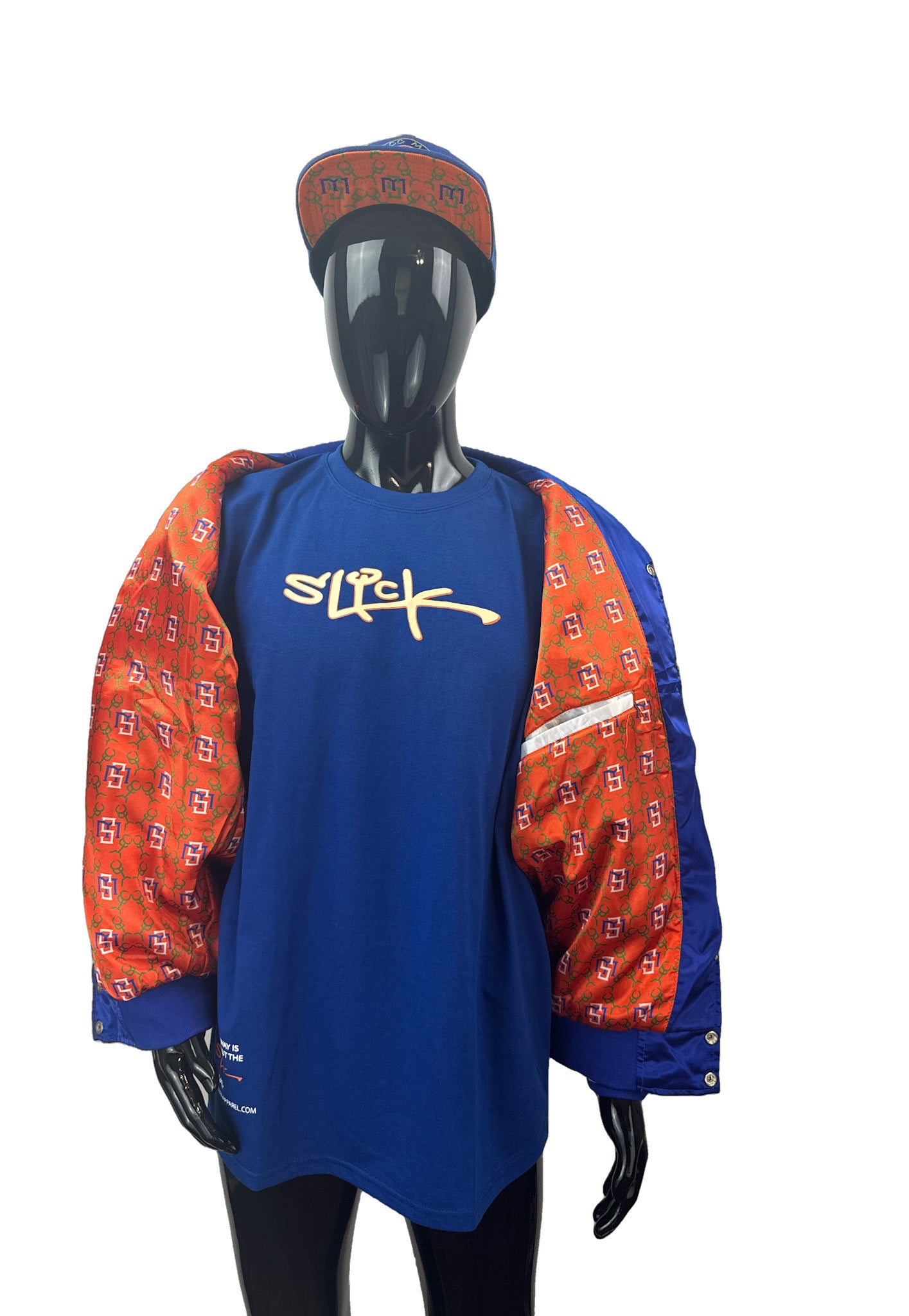 Royal Blue, Orange, and Green 100% Satin Baseball Jacket.