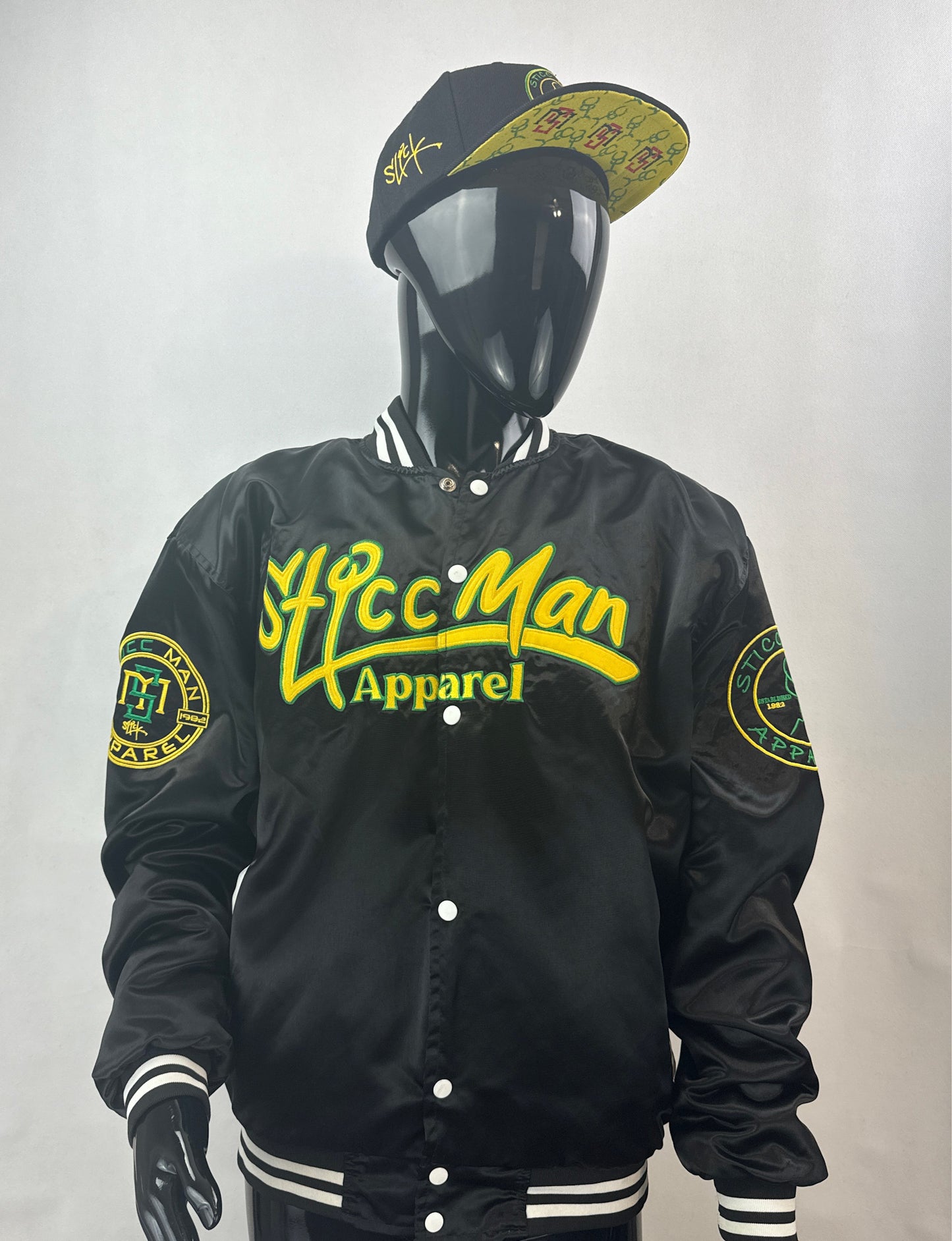 Black, Yellow, and Green 100% Satin Baseball Jacket