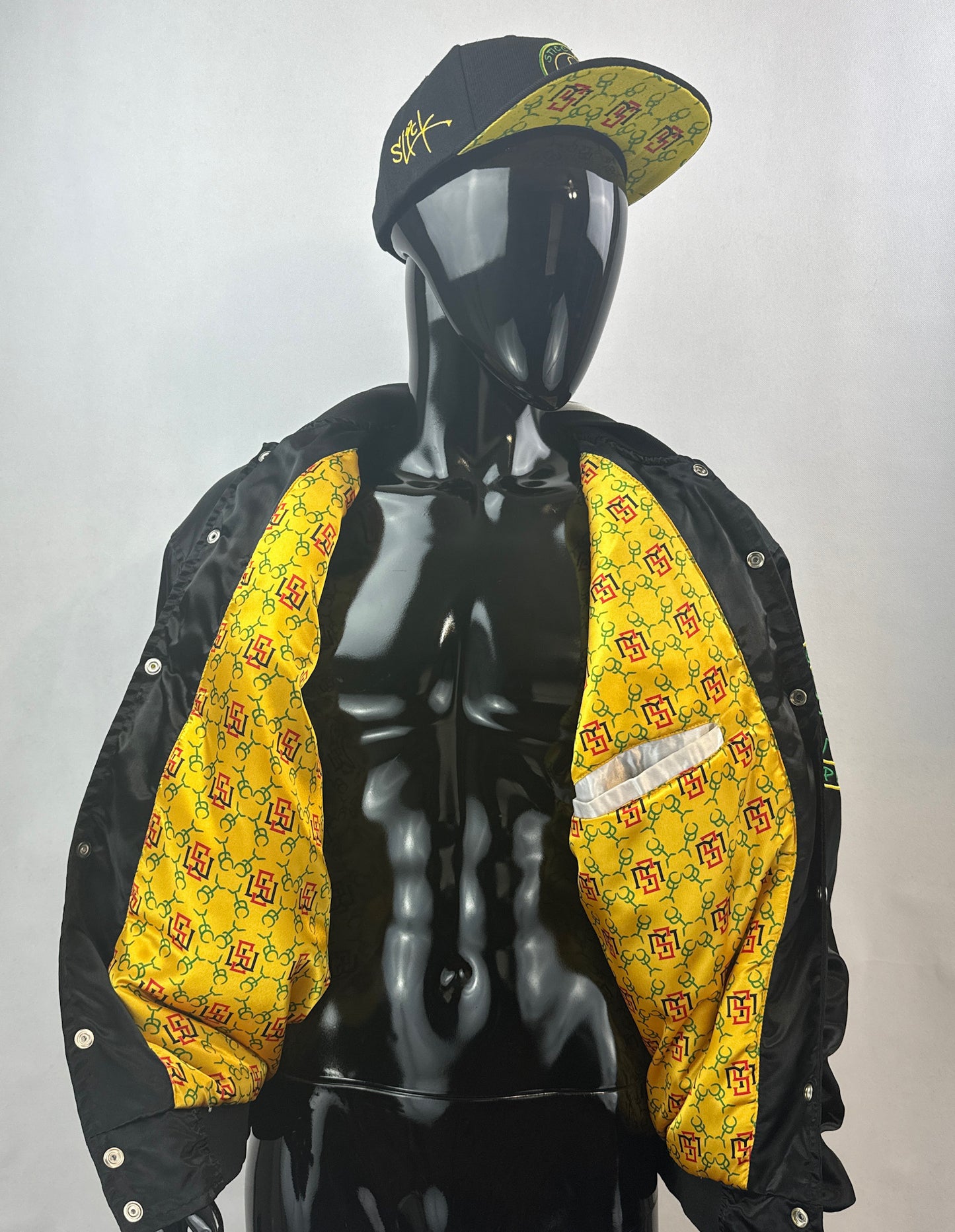 Black, Yellow, and Green 100% Satin Baseball Jacket