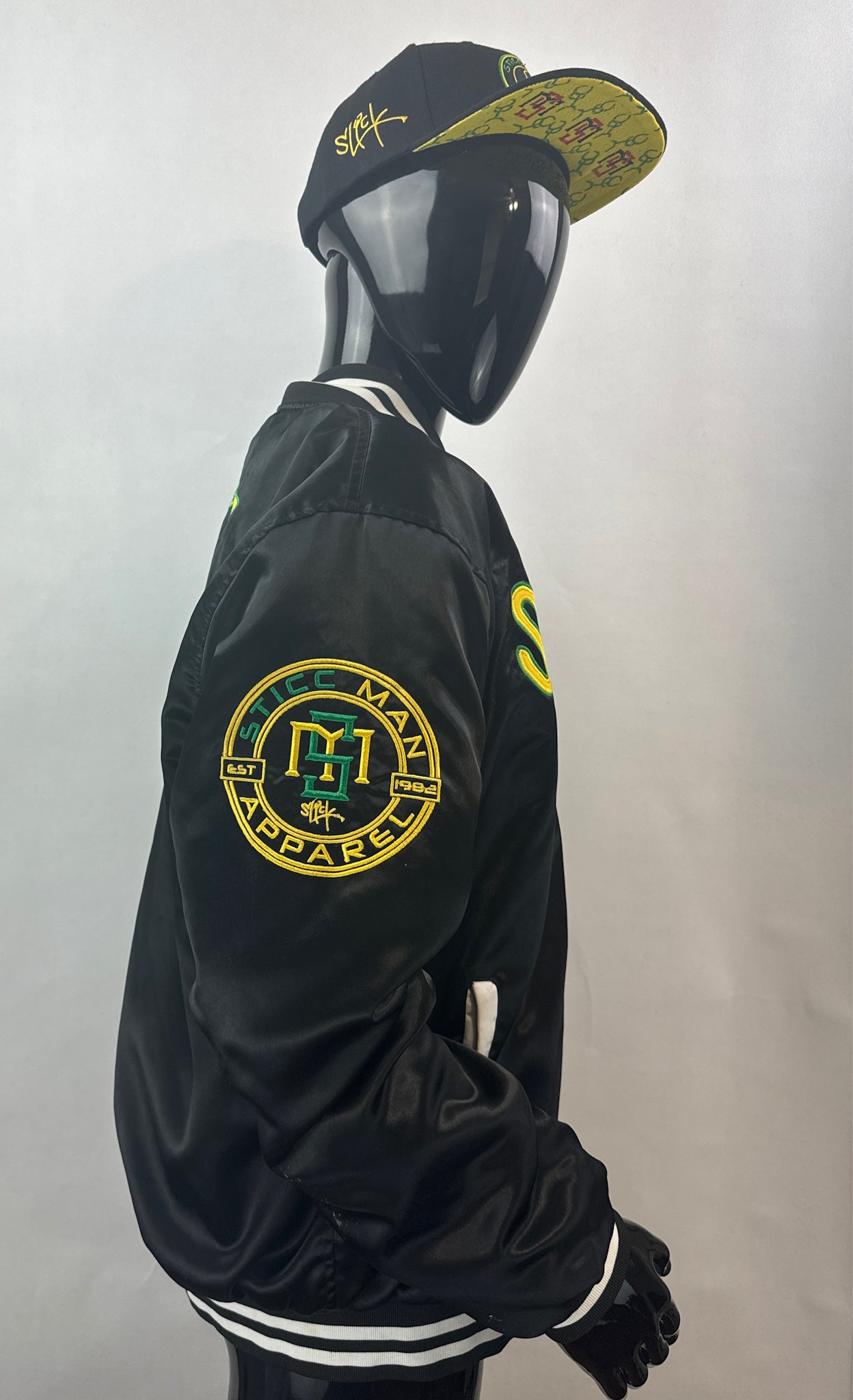 Black, Yellow, and Green 100% Satin Baseball Jacket