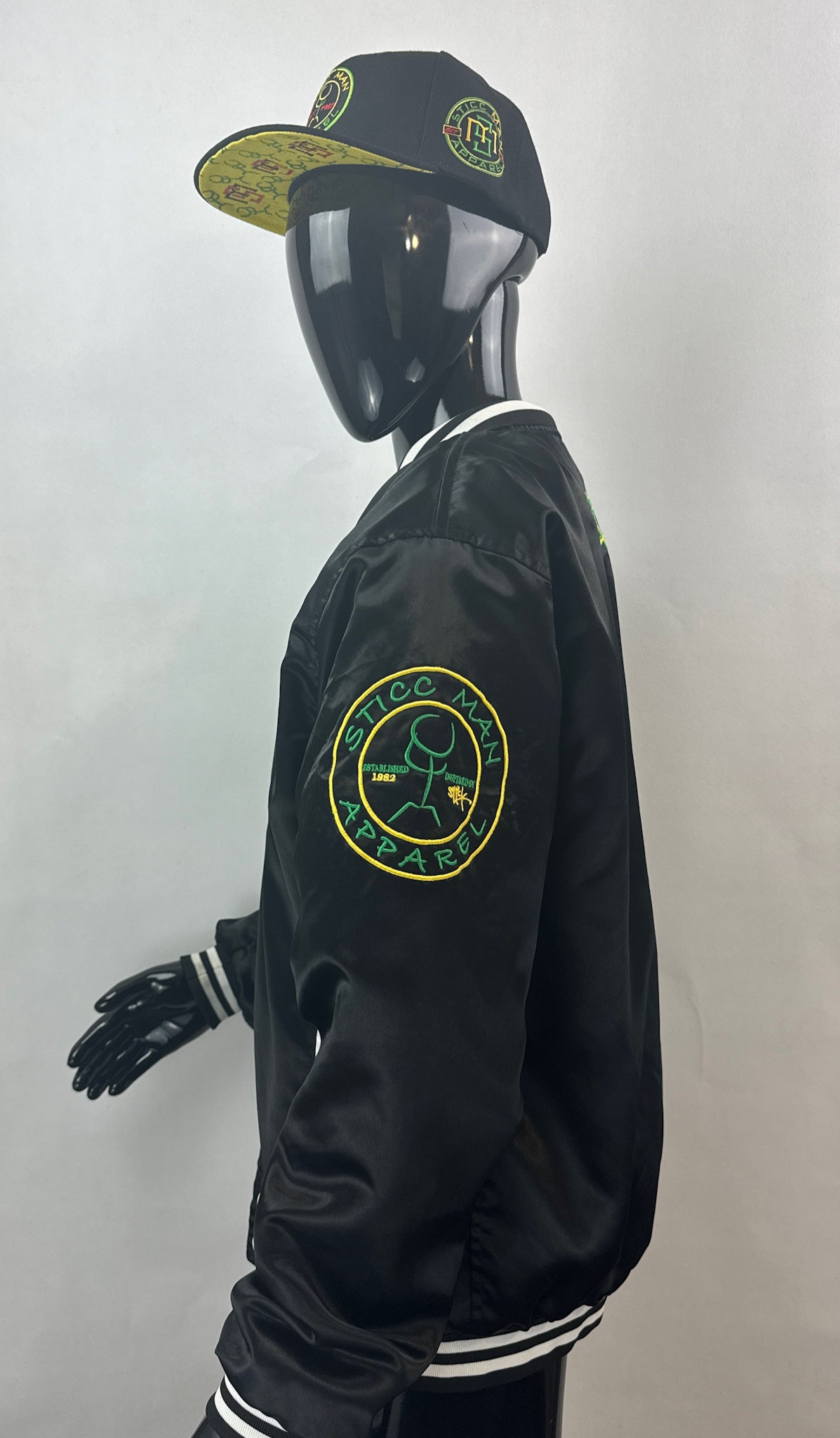 Black, Yellow, and Green 100% Satin Baseball Jacket